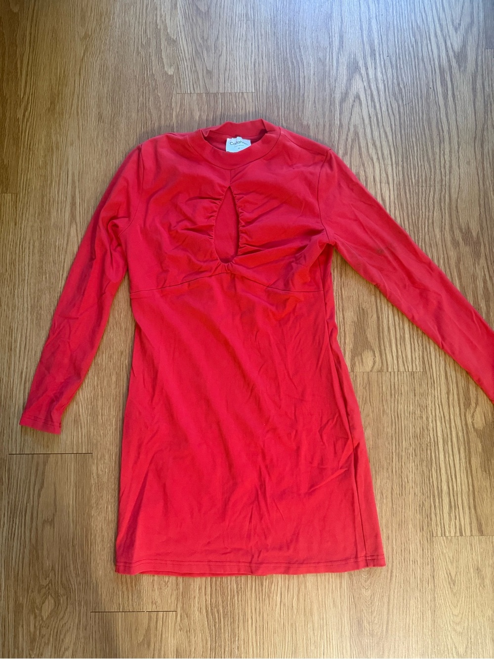 Slim Fit Red Long-Sleeve Cutout Dress